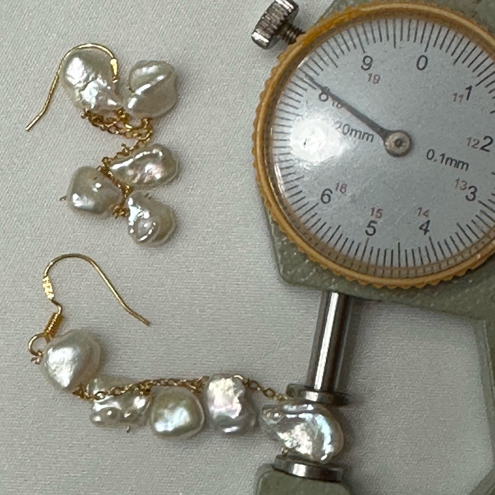 White Keshi Dangle Earrings - 14K YG over 925 Sterling Silver - Picture 5 of 6